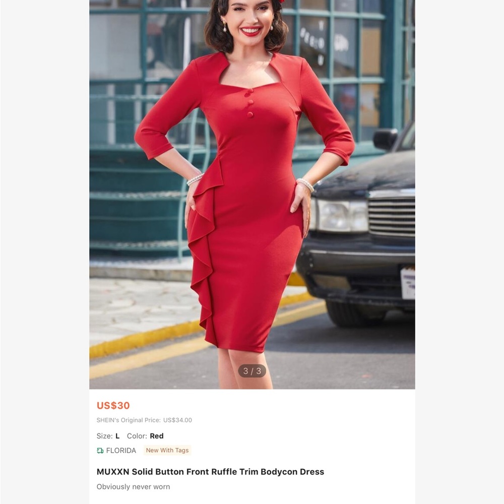 Gorgeous warm red, shapely dress